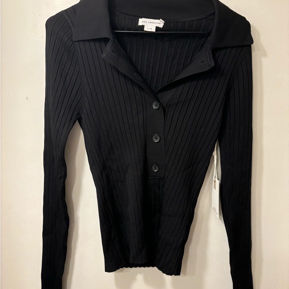 NWT Good American Ribbed-Knit Polo Shirt - Picture 5 of 6